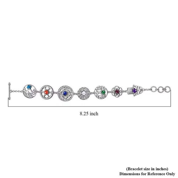 Multi Gemstone 4.35 ctw Adjustable Bracelet in Platinum Bond (7.25 In) New - Picture 5 of 5